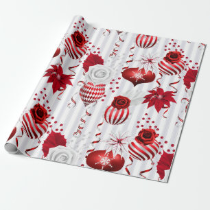 Trendy Christmas Balls and Poinsettia Wrapping Paper