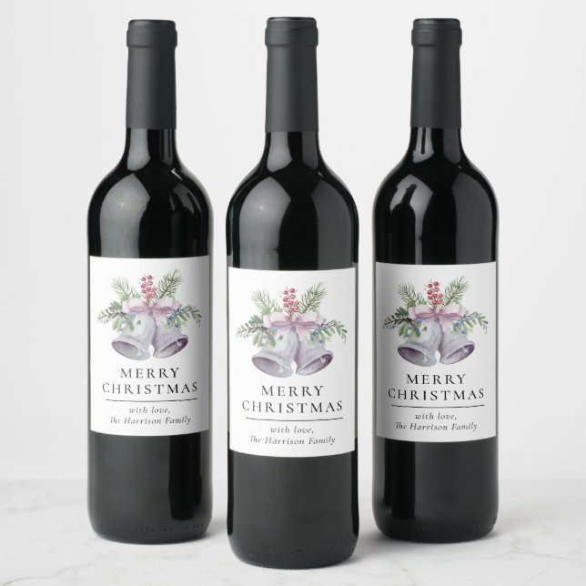 Trendy Christmas Bell Party Elegant Holidays Wine Label (Bottles)