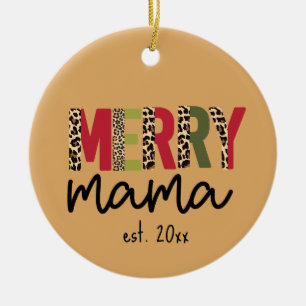 Trendy Christmas Colour Block Leopard Merry Mama Ceramic Tree Decoration