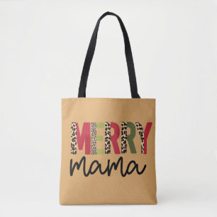 Trendy Christmas Colour Block Leopard Merry Mama Tote Bag