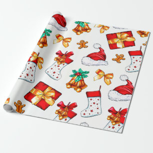 Trendy Christmas Elements Pattern Wrapping Paper
