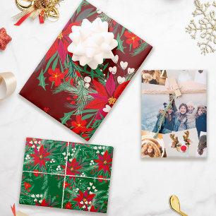 Trendy Christmas floral illustrations 4 photo Wrapping Paper Sheet