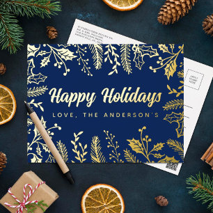 Trendy Christmas Foliage Real Foil Holiday Postcard