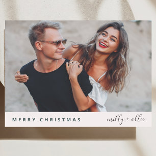 Trendy Christmas   Modern Stylish Couple Photo Holiday Card