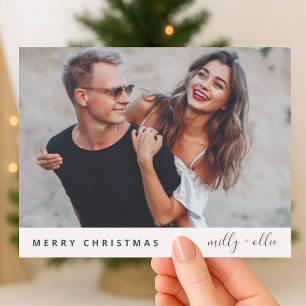 Trendy Christmas Modern Stylish Couple Photo Holiday Postcard