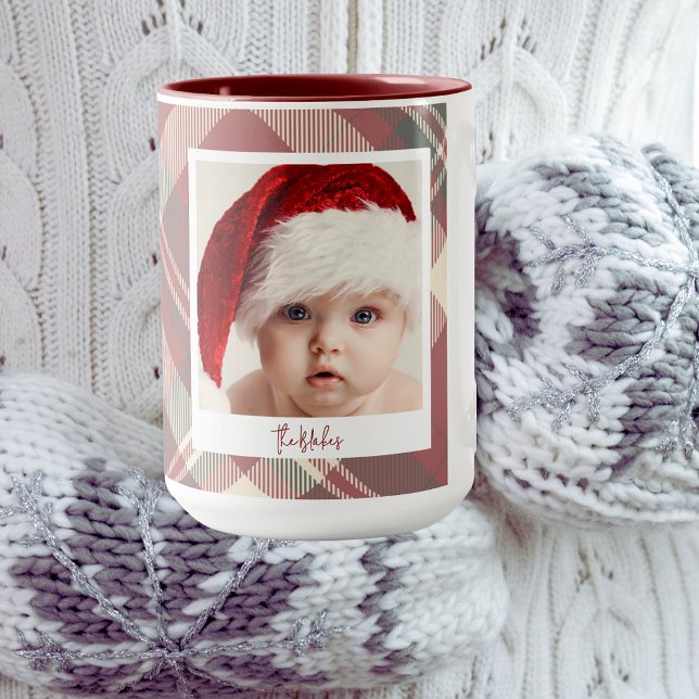 Trendy Christmas Mug | Custom Double Photo Red (Creator Uploaded)