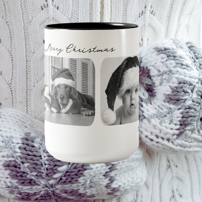 Trendy Christmas Mug | Custom Triple Photo Modern (Creator Uploaded)