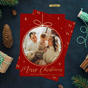 Trendy Christmas Ornament Photo Frame Real Foil Holiday Card