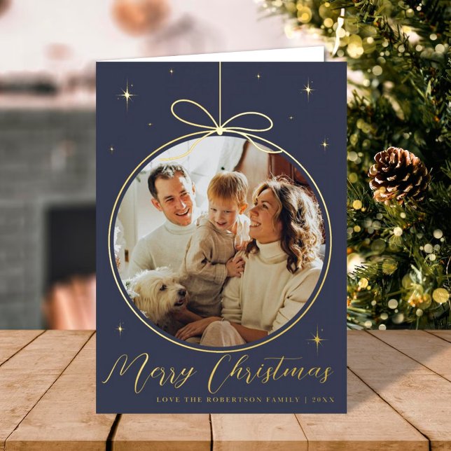 Trendy Christmas Ornament Photo Frame Real Foil Holiday Card (Creator Uploaded)