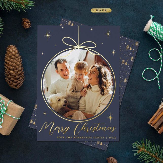 Trendy Christmas Ornament Photo Frame Real Foil Holiday Card (Creator Uploaded)