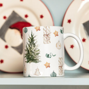 Trendy Christmas Pattern   Watercolor  Coffee Mug