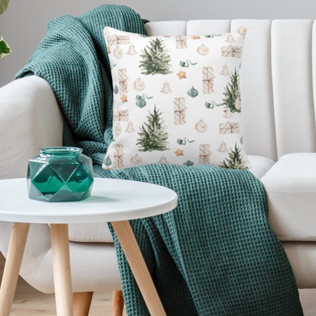 Trendy Christmas Pattern | Watercolor  Cushion (Creator Uploaded)