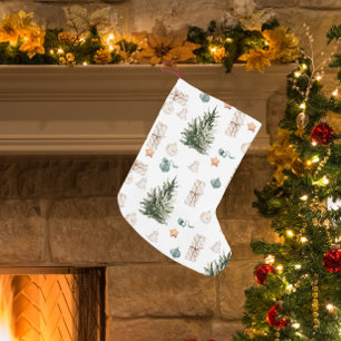 Trendy Christmas Pattern Watercolor Small Christmas Stocking