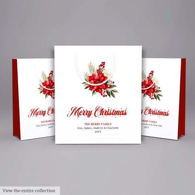 Trendy Christmas Poinsettia Script Font Gift Bags (Trendy Christmas Poinsettia Script Font Gift Bag

)