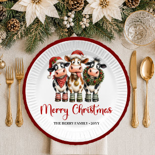 Trendy Christmas quirky cow red green christmas pa Paper Plate