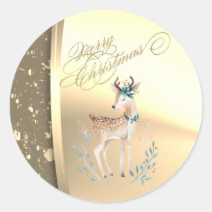Trendy Christmas Reindeer ,Faux Gold  Classic Round Sticker
