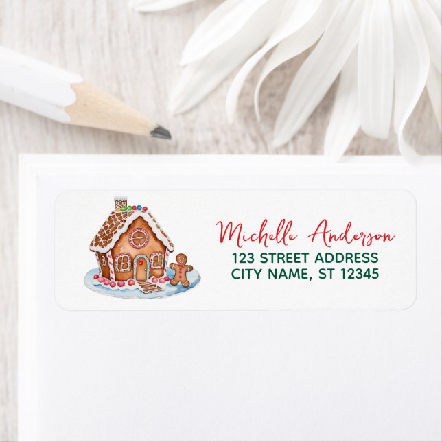 Trendy Christmas Return Address Gingerbread House (Insitu)