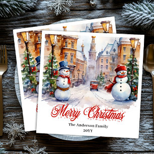 Trendy Christmas scene napkins warm festive hues