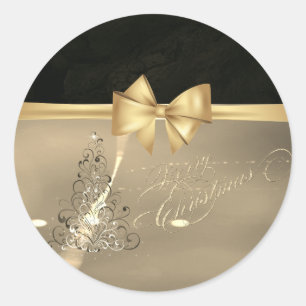 Trendy Christmas Tree ,Faux Gold Bow Classic Round Sticker