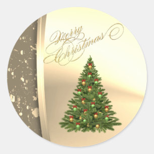 Trendy Christmas Tree ,Faux Gold Classic Round Sticker