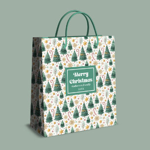 Trendy Christmas trees and candy canes name bag