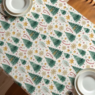 Trendy Christmas trees earthy tone Xmas tablecloth