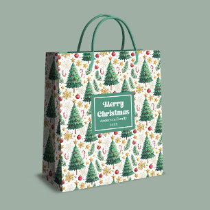 Trendy Christmas trees gift bag editable layout