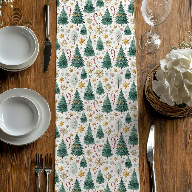 Trendy Christmas Trees Holiday Table Runner Design (Trendy Christmas Trees Holiday Table Runner Design)