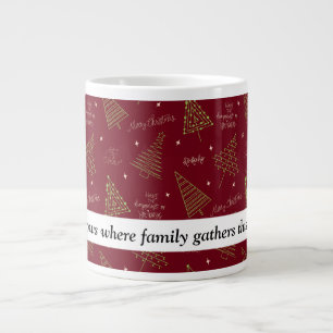 Trendy Christmas Trees in Green on Red with Quote Large Coffee Mug