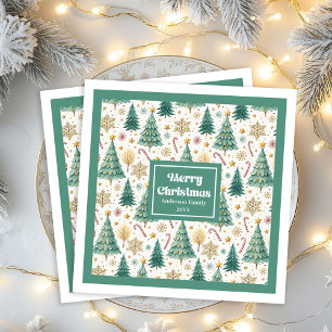 Trendy Christmas Trees Red Green Gold Napkins