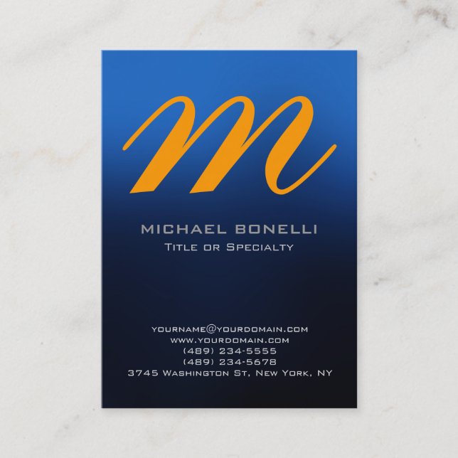 Trendy chubby blue yellow monogram business card (Front)