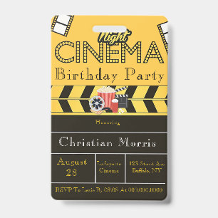 Trendy Cinema Any Age Birthday Party ID Badge