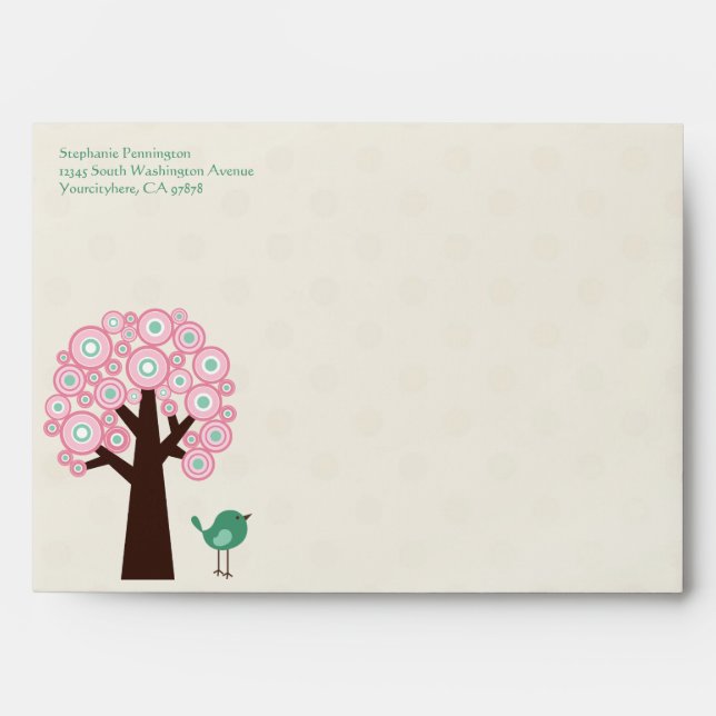 Trendy circle tree and bird A7 invitation envelope (Front)