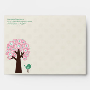 Trendy circle tree and bird A7 invitation envelope