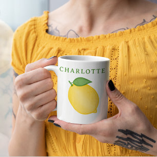 Trendy Citrus Lemon Yellow Green Monogram Mug