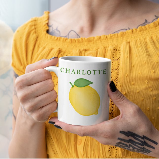 Trendy Citrus Lemon Yellow Green Monogram Mug (Creator Uploaded)
