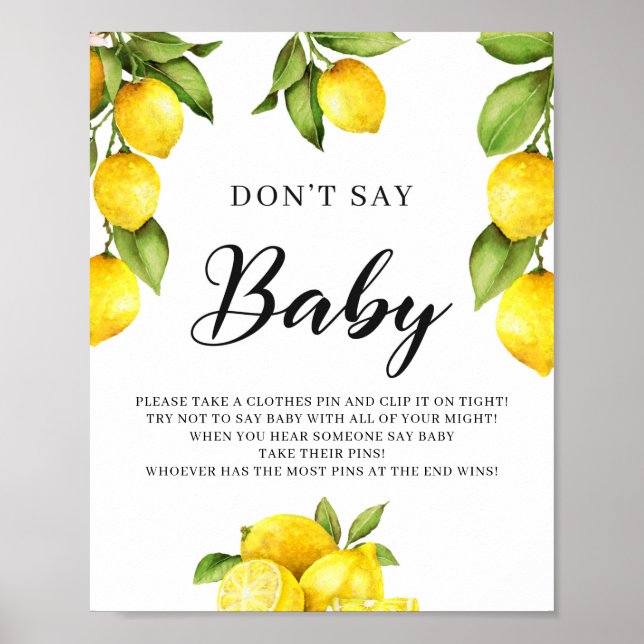 Trendy Citrus Lemons Don't Say Baby Game Sign (Front)