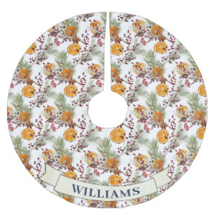 Trendy Citrus Orange Rustic PIne Greenery Brushed Polyester Tree Skirt