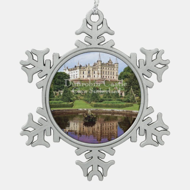 Trendy Clan Sutherland Scottish Castle Photo Snowflake Pewter Christmas Ornament (Front)