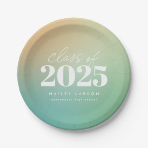 Trendy Class of 2024 Green Gradient Graduation Paper Plate