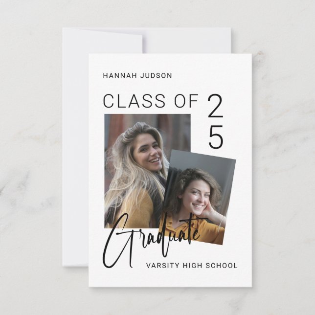 Trendy Class Of 25 2 Photos Graduation Party Invitation (Front)
