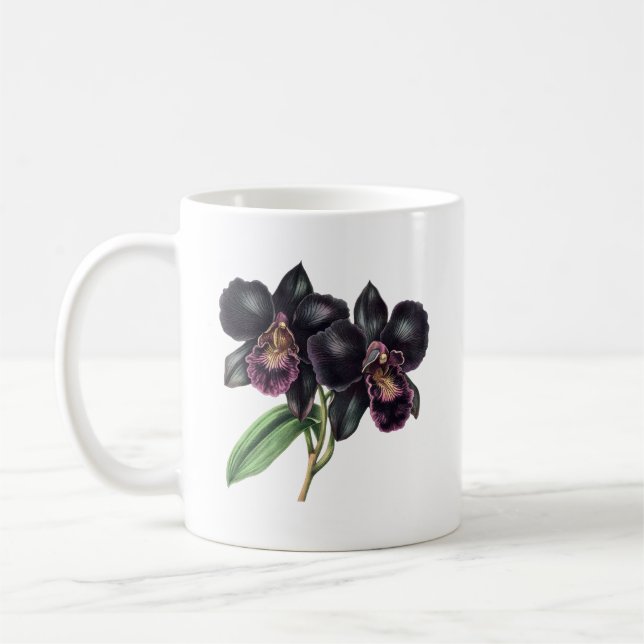 Trendy classic and black orchid coffee mug (Left)