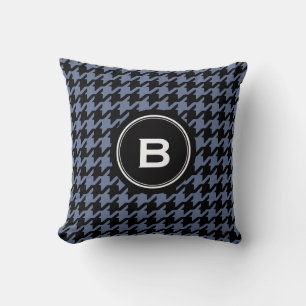 Trendy Classic blue grey houndstooth with monogram Cushion