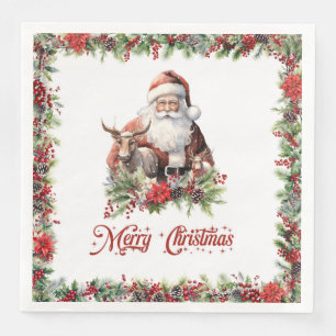 Trendy classic green and red wreath Christmas Napkin
