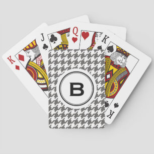 Trendy classic grey houndstooth with monogram playing cards