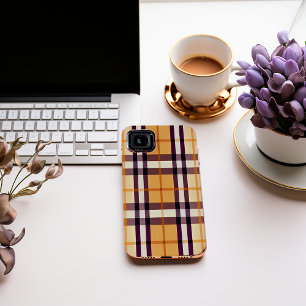 Trendy Classic Plaid Purple and Beige  iPhone 15 Mini Case