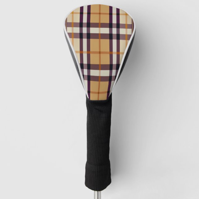 Trendy Classic Plaid Purple and Beige  Golf Head Cover (Front)