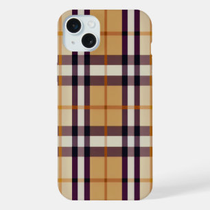 Trendy Classic Plaid Purple and Beige iPhone 15 Plus Case