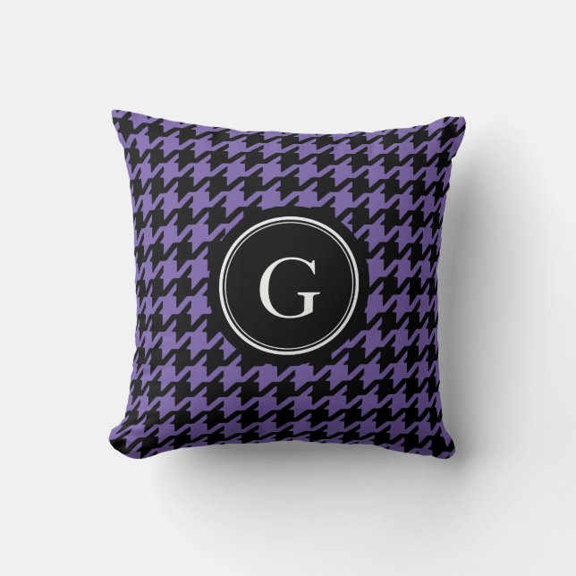 Trendy Classic purple houndstooth with monogram Cushion (Front)
