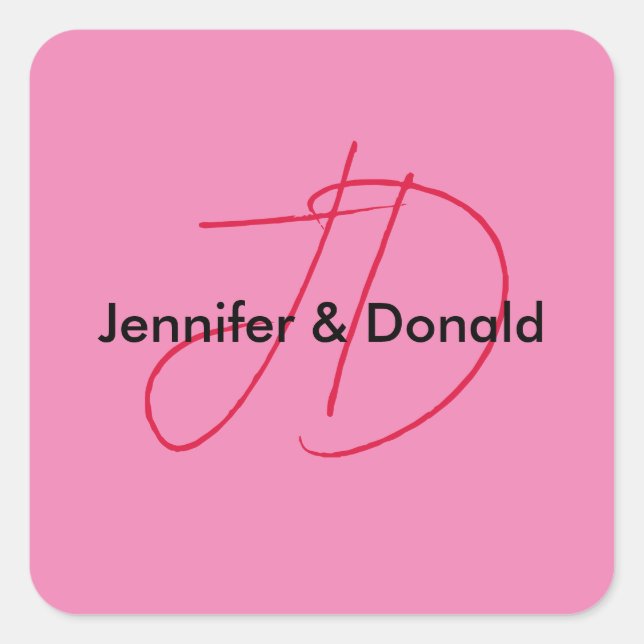 Trendy classical script monogram name square sticker (Front)